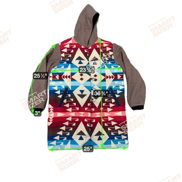 Vintage Hooded Wool Blend Southwest Geometric Aztec Jacket Button Unisex XL READ - Picture 6 of 7